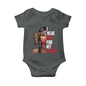 Native American Stop MMIW Baby Onesie I Wear Red For My Sister TS14 Dark Heather Print Your Wear