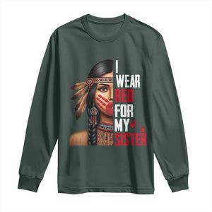 Native American Stop MMIW Long Sleeve Shirt I Wear Red For My Sister TS14 Dark Forest Green Print Your Wear