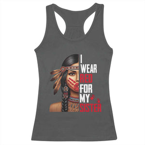 Native American Stop MMIW Racerback Tank Top I Wear Red For My Sister TS14 Dark Heather Print Your Wear