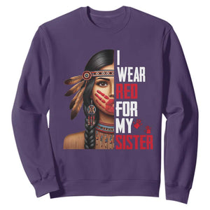 Native American Stop MMIW Sweatshirt I Wear Red For My Sister TS14 Purple Print Your Wear