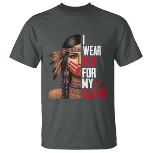 Native American Stop MMIW T Shirt I Wear Red For My Sister TS14 Dark Heather Print Your Wear
