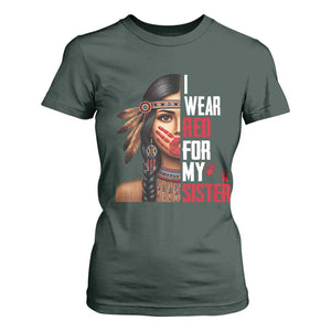 Native American Stop MMIW T Shirt For Women I Wear Red For My Sister TS14 Dark Forest Green Print Your Wear