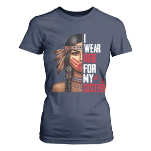 Native American Stop MMIW T Shirt For Women I Wear Red For My Sister TS14 Navy Print Your Wear