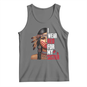 Native American Stop MMIW Tank Top I Wear Red For My Sister TS14 Black Heather Print Your Wear
