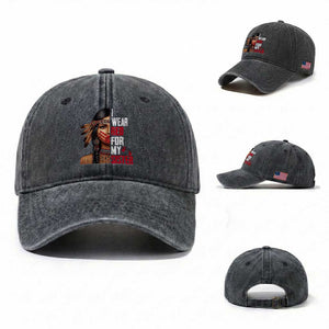 Native American Stop MMIW Washed Cotton Baseball Cap I Wear Red For My Sister TS14 Washed Cap Universal Fit Dark Gray Print Your Wear