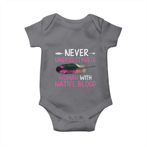 Native American Women Baby Onesie Never Underestimate A Woman With Native Blood TS14 Charcoal Print Your Wear