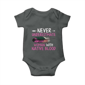 Native American Women Baby Onesie Never Underestimate A Woman With Native Blood TS14 Dark Heather Print Your Wear