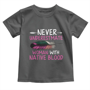 Native American Women Toddler T Shirt Never Underestimate A Woman With Native Blood TS14 Dark Heather Print Your Wear