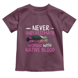 Native American Women Toddler T Shirt Never Underestimate A Woman With Native Blood TS14 Maroon Print Your Wear