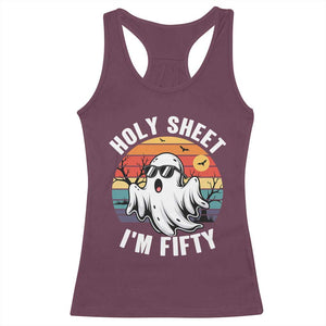 50th Birthday Halloween Ghost Racerback Tank Top Holy Sheet I'm Fifty