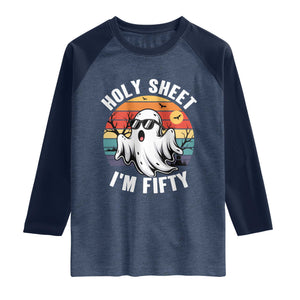 50th Birthday Halloween Ghost Raglan Shirt Holy Sheet I'm Fifty