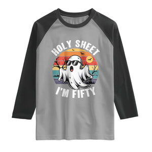 50th Birthday Halloween Ghost Raglan Shirt Holy Sheet I'm Fifty
