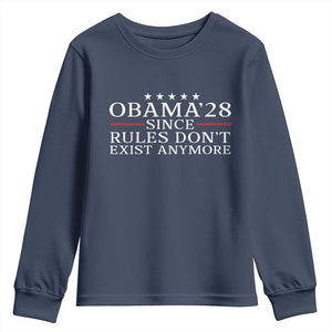 Obama 2028 Since Rules Don't Exist Anymore Youth Sweatshirt Funny Political Sarcastic Humor TS14 Navy Print Your Wear