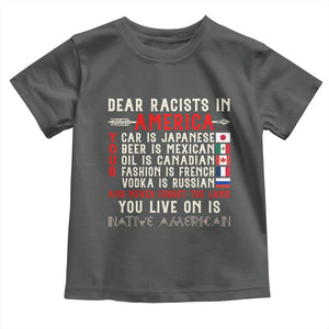Dear Racists in America You Live On is Native American Toddler T Shirt Anti Racism Indigenous Political Humor TS14 Dark Heather Print Your Wear