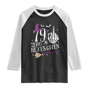 80th Birthday Halloween Raglan Shirt 79 Plus Middle Finger Zero Hexes Given Gift For Women TS14 Black White Print Your Wear