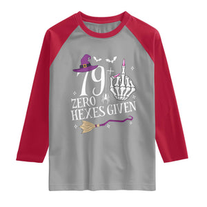 80th Birthday Halloween Raglan Shirt 79 Plus Middle Finger Zero Hexes Given Gift For Women TS14 Sport Gray Red Print Your Wear