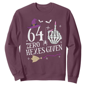 65th Birthday Halloween Sweatshirt 64 Plus Middle Finger Zero Hexes Given Gift For Women TS14 Maroon Print Your Wear