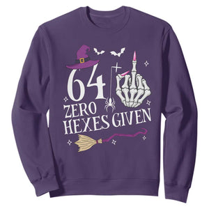 65th Birthday Halloween Sweatshirt 64 Plus Middle Finger Zero Hexes Given Gift For Women TS14 Purple Print Your Wear