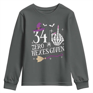 35th Birthday Halloween Youth Sweatshirt 34 Plus Middle Finger Zero Hexes Given Gift For Women TS14 Dark Heather Print Your Wear