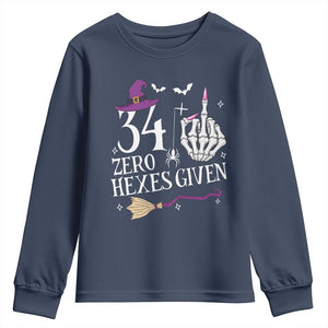 35th Birthday Halloween Youth Sweatshirt 34 Plus Middle Finger Zero Hexes Given Gift For Women TS14 Navy Print Your Wear
