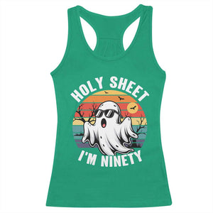 90th Birthday Halloween Ghost Racerback Tank Top Holy Sheet I'm Ninety