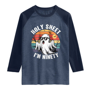 90th Birthday Halloween Ghost Raglan Shirt Holy Sheet I'm Ninety