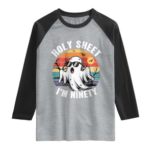 90th Birthday Halloween Ghost Raglan Shirt Holy Sheet I'm Ninety
