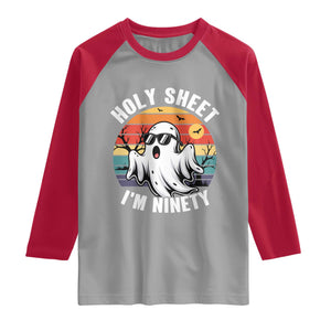 90th Birthday Halloween Ghost Raglan Shirt Holy Sheet I'm Ninety