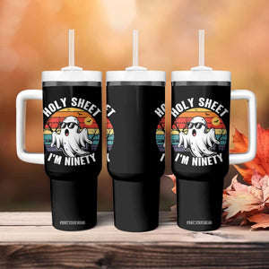 90th Birthday Halloween Ghost Tumbler With Handle Holy Sheet I'm Ninety