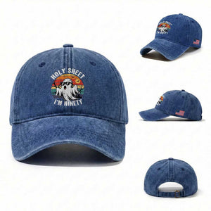 90th Birthday Halloween Ghost Washed Cotton Baseball Cap Holy Sheet I'm Ninety