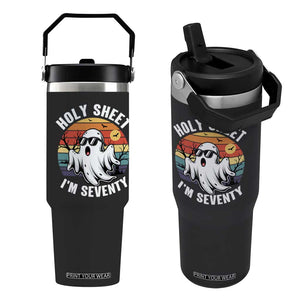 70th Birthday Halloween Ghost Flip Straw Tumbler Holy Sheet I'm Seventy