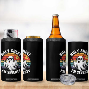 70th Birthday Halloween Ghost 4 in 1 Can Cooler Tumbler Holy Sheet I'm Seventy