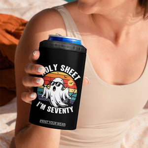 70th Birthday Halloween Ghost 4 in 1 Can Cooler Tumbler Holy Sheet I'm Seventy