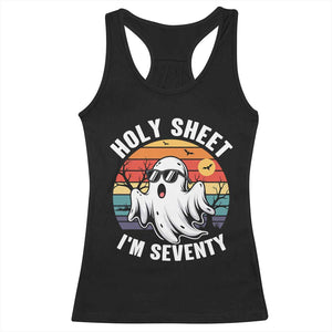 70th Birthday Halloween Ghost Racerback Tank Top Holy Sheet I'm Seventy