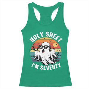 70th Birthday Halloween Ghost Racerback Tank Top Holy Sheet I'm Seventy