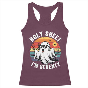 70th Birthday Halloween Ghost Racerback Tank Top Holy Sheet I'm Seventy