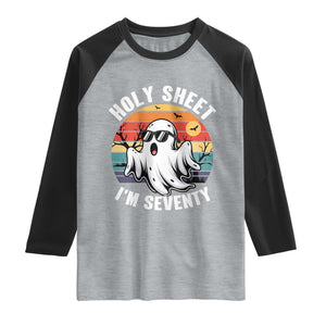 70th Birthday Halloween Ghost Raglan Shirt Holy Sheet I'm Seventy