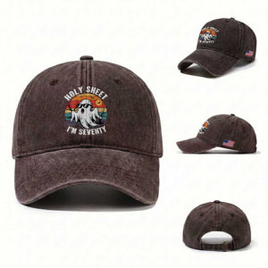 70th Birthday Halloween Ghost Washed Cotton Baseball Cap Holy Sheet I'm Seventy