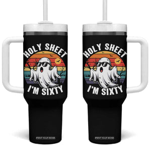 60th Birthday Halloween Ghost Tumbler With Handle Holy Sheet I'm Sixty