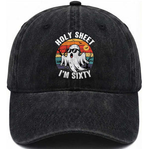 60th Birthday Halloween Ghost Washed Cotton Baseball Cap Holy Sheet I'm Sixty