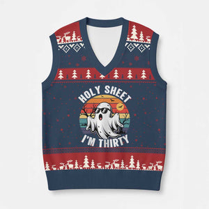 30th Birthday Halloween Ghost V-Neck Knit Sweater Vest Holy Sheet I'm Thirty