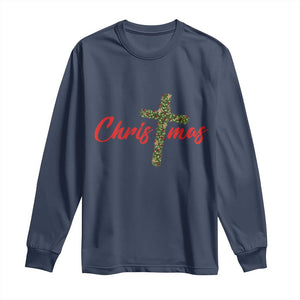 Christian Christmas Long Sleeve Shirt Cross Lights Faith TS14 Navy Print Your Wear