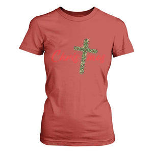Christian Christmas T Shirt For Women Cross Lights Faith TS14 Red Print Your Wear