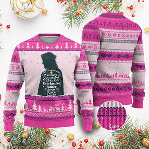 Christian Jesus Ugly Christmas Sweater Cross Bible Verse Inspirational Isalah 9:6 TS14 Hot Pink Print Your Wear