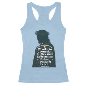Christian Jesus Racerback Tank Top Cross Bible Verse Inspirational Isalah 9:6 TS14 Light Blue Print Your Wear