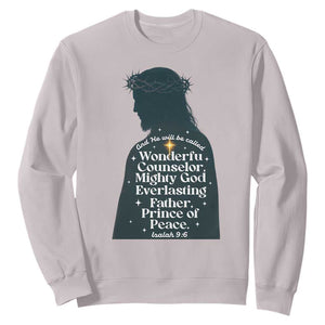 Christian Jesus Sweatshirt Cross Bible Verse Inspirational Isalah 9:6 TS14 Ice Gray Print Your Wear