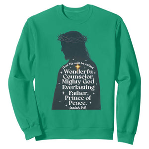 Christian Jesus Sweatshirt Cross Bible Verse Inspirational Isalah 9:6 TS14 Irish Green Print Your Wear