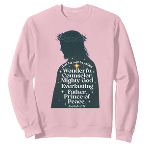 Christian Jesus Sweatshirt Cross Bible Verse Inspirational Isalah 9:6 TS14 Light Pink Print Your Wear