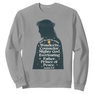 Christian Jesus Sweatshirt Cross Bible Verse Inspirational Isalah 9:6 TS14 Sport Gray Print Your Wear