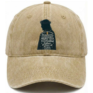 Christian Jesus Washed Cotton Baseball Cap Cross Bible Verse Inspirational Isalah 9:6 TS14 Washed Cap Universal Fit Khaki Print Your Wear